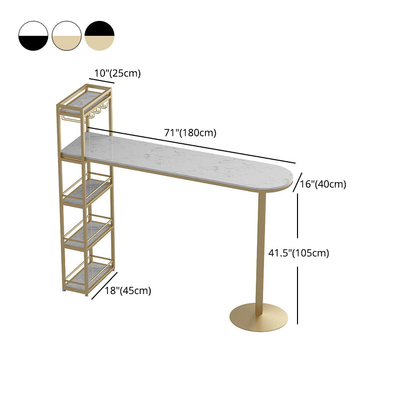 Modern Iron Bar Dining Table Faux Marble Top Indoor Bistro Table with Wine Rack Clearhalo 'Bar Furniture' 'Bar Tables' 'bar_tables' 'furn' 'furn_bar_tables' 'Furniture' 'furniture_bar_tables' 'Kitchen & Dining Furniture' 4960947