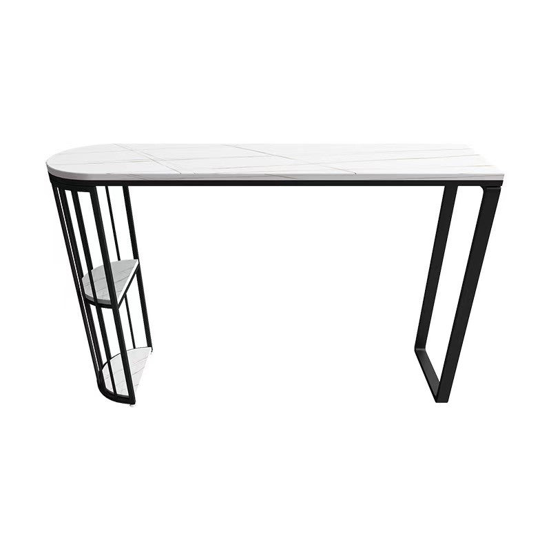 Modern Style Bar Table 42-inch Height Stone Top Bistro Table with Storage Shelf Black Without Chairs Clearhalo 'Bar Furniture' 'Bar Tables' 'bar_tables' 'furn' 'furn_bar_tables' 'Furniture' 'furniture_bar_tables' 'Kitchen & Dining Furniture' 4960968