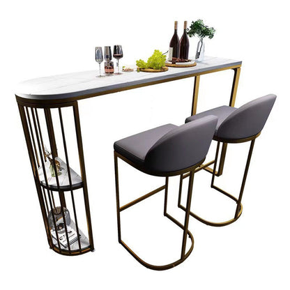 Modern Style Bar Table 42-inch Height Stone Top Bistro Table with Storage Shelf Gold Without Chairs Clearhalo 'Bar Furniture' 'Bar Tables' 'bar_tables' 'furn' 'furn_bar_tables' 'Furniture' 'furniture_bar_tables' 'Kitchen & Dining Furniture' 4960972