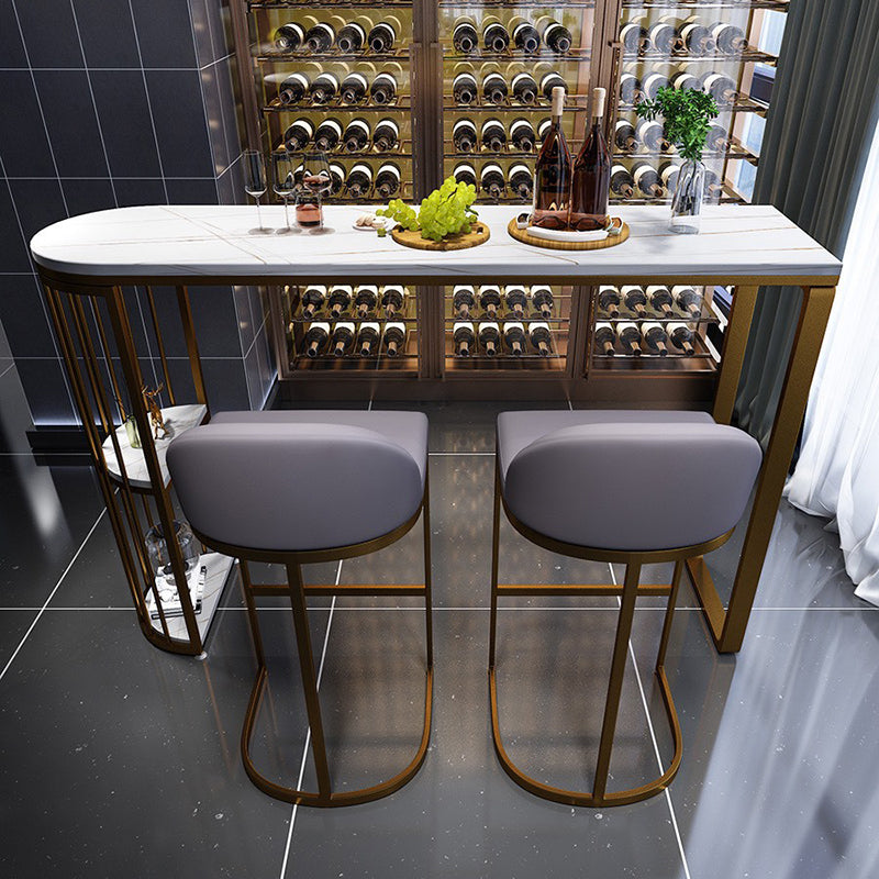 Modern Style Bar Table 42-inch Height Stone Top Bistro Table with Storage Shelf Clearhalo 'Bar Furniture' 'Bar Tables' 'bar_tables' 'furn' 'furn_bar_tables' 'Furniture' 'furniture_bar_tables' 'Kitchen & Dining Furniture' 4960979
