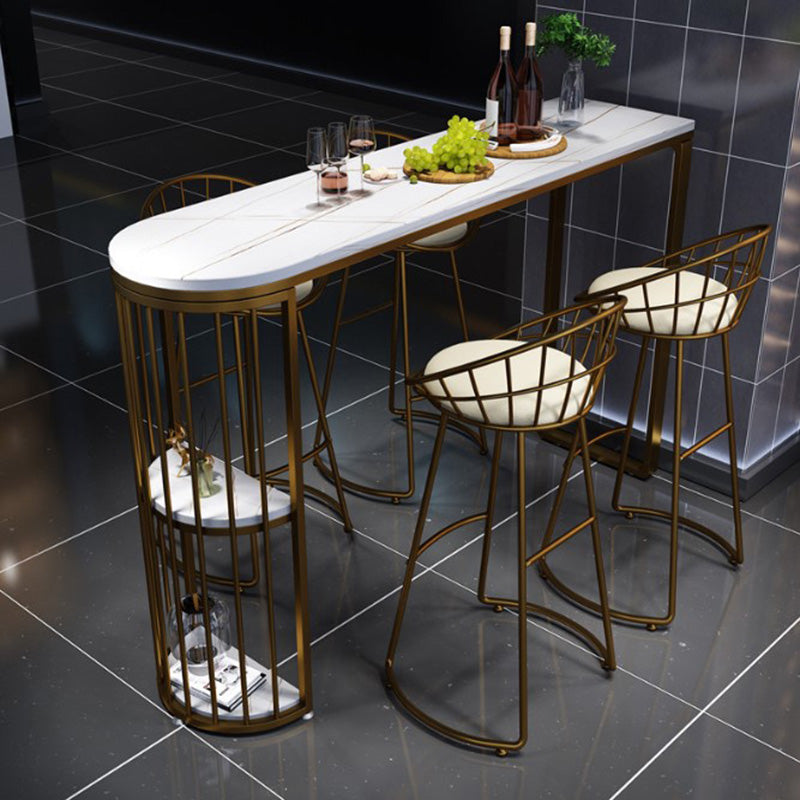 Modern Style Bar Table 42-inch Height Stone Top Bistro Table with Storage Shelf Clearhalo 'Bar Furniture' 'Bar Tables' 'bar_tables' 'furn' 'furn_bar_tables' 'Furniture' 'furniture_bar_tables' 'Kitchen & Dining Furniture' 4960981