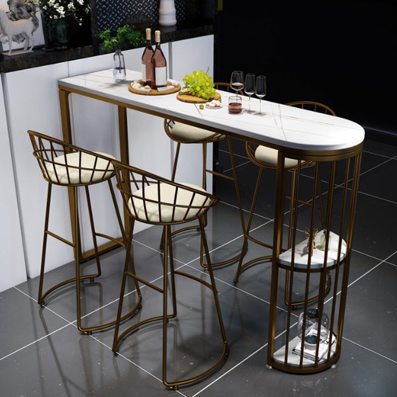 Modern Style Bar Table 42-inch Height Stone Top Bistro Table with Storage Shelf Clearhalo 'Bar Furniture' 'Bar Tables' 'bar_tables' 'furn' 'furn_bar_tables' 'Furniture' 'furniture_bar_tables' 'Kitchen & Dining Furniture' 4960982