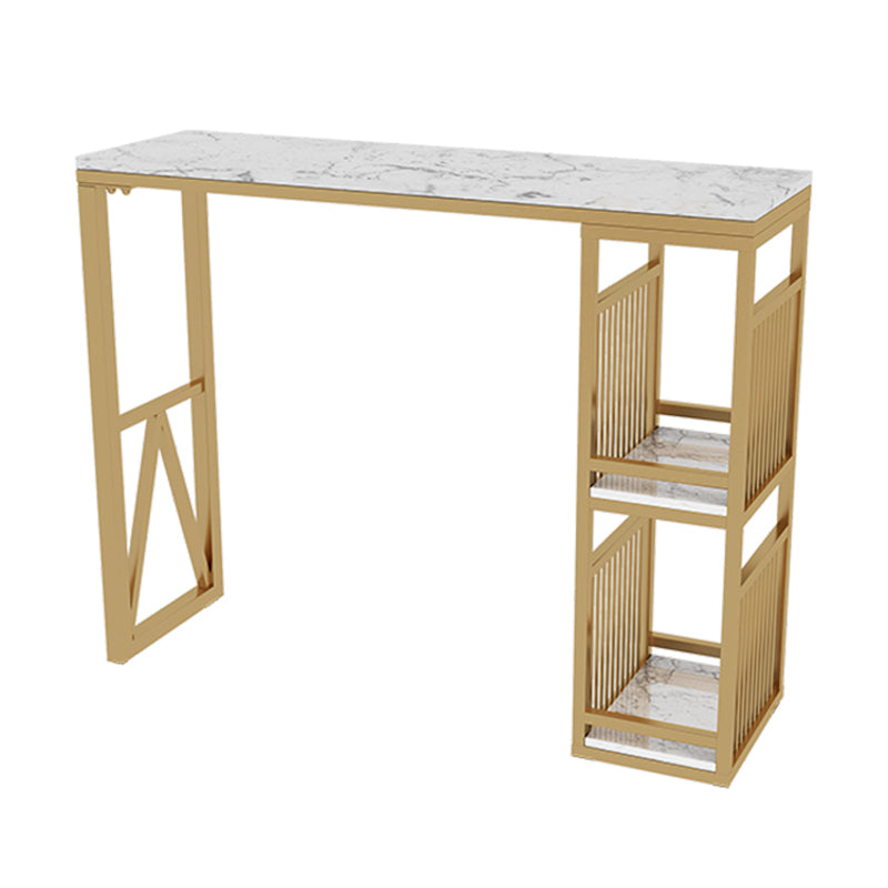 Modern Iron Bar Dining Table White Faux Marble Rectangle Indoor Bistro Table with Shelf Gold Without Chairs Clearhalo 'Bar Furniture' 'Bar Tables' 'bar_tables' 'furn' 'furn_bar_tables' 'Furniture' 'furniture_bar_tables' 'Kitchen & Dining Furniture' 4961003