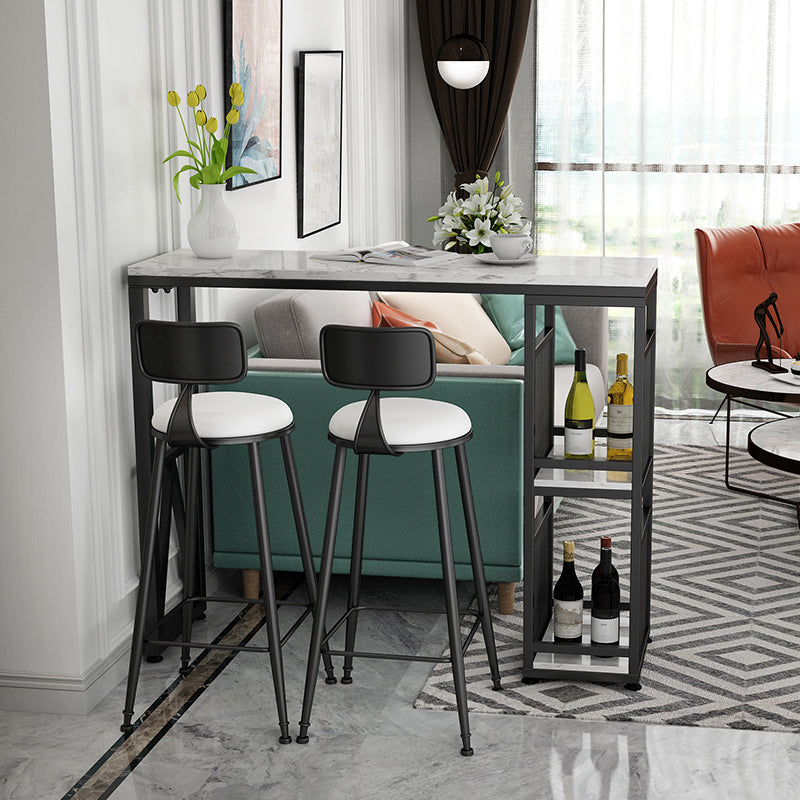 Modern Iron Bar Dining Table White Faux Marble Rectangle Indoor Bistro Table with Shelf 55.1"L x 15.7"W x 41.3"H Black Without Chairs Clearhalo 'Bar Furniture' 'Bar Tables' 'bar_tables' 'furn' 'furn_bar_tables' 'Furniture' 'furniture_bar_tables' 'Kitchen & Dining Furniture' 4961004
