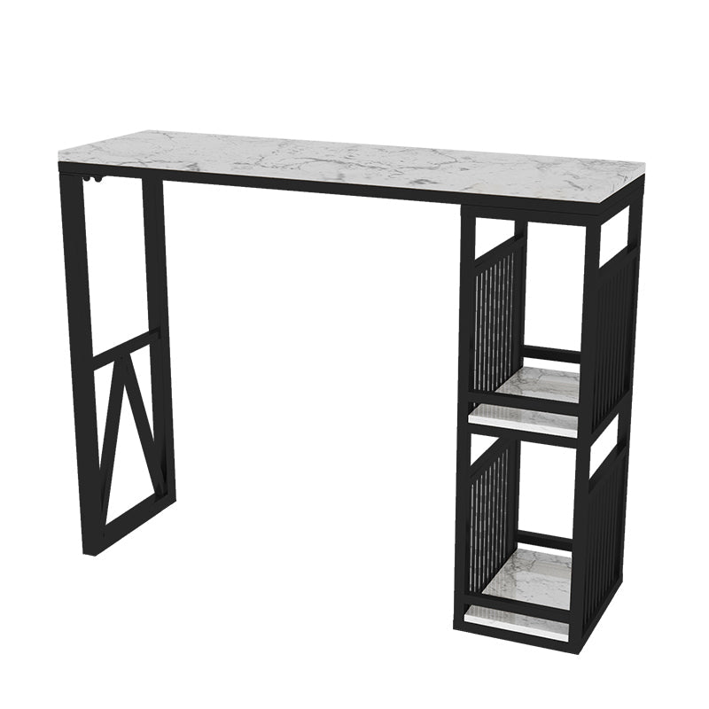Modern Iron Bar Dining Table White Faux Marble Rectangle Indoor Bistro Table with Shelf Black Without Chairs Clearhalo 'Bar Furniture' 'Bar Tables' 'bar_tables' 'furn' 'furn_bar_tables' 'Furniture' 'furniture_bar_tables' 'Kitchen & Dining Furniture' 4961007