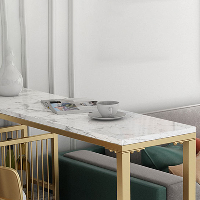 Modern Iron Bar Dining Table White Faux Marble Rectangle Indoor Bistro Table with Shelf Clearhalo 'Bar Furniture' 'Bar Tables' 'bar_tables' 'furn' 'furn_bar_tables' 'Furniture' 'furniture_bar_tables' 'Kitchen & Dining Furniture' 4961010