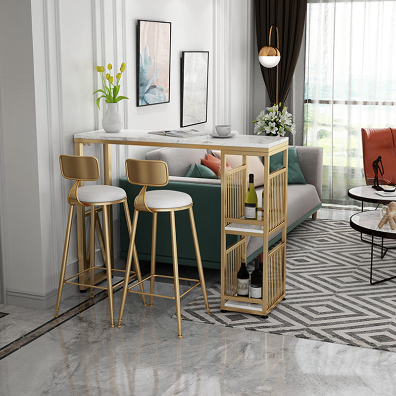 Modern Iron Bar Dining Table White Faux Marble Rectangle Indoor Bistro Table with Shelf Clearhalo 'Bar Furniture' 'Bar Tables' 'bar_tables' 'furn' 'furn_bar_tables' 'Furniture' 'furniture_bar_tables' 'Kitchen & Dining Furniture' 4961011