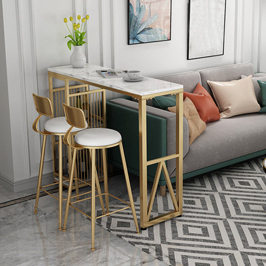 Modern Iron Bar Dining Table White Faux Marble Rectangle Indoor Bistro Table with Shelf Clearhalo 'Bar Furniture' 'Bar Tables' 'bar_tables' 'furn' 'furn_bar_tables' 'Furniture' 'furniture_bar_tables' 'Kitchen & Dining Furniture' 4961012