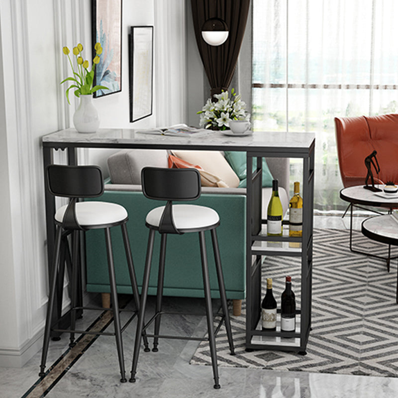 Modern Iron Bar Dining Table White Faux Marble Rectangle Indoor Bistro Table with Shelf Clearhalo 'Bar Furniture' 'Bar Tables' 'bar_tables' 'furn' 'furn_bar_tables' 'Furniture' 'furniture_bar_tables' 'Kitchen & Dining Furniture' 4961013