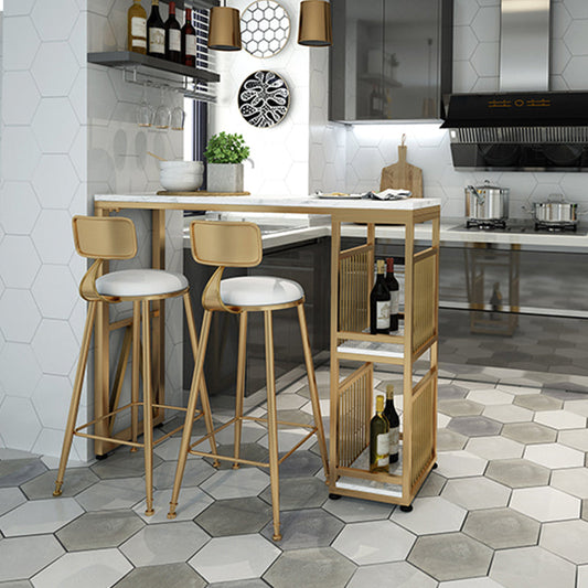 Modern Iron Bar Dining Table White Faux Marble Rectangle Indoor Bistro Table with Shelf Clearhalo 'Bar Furniture' 'Bar Tables' 'bar_tables' 'furn' 'furn_bar_tables' 'Furniture' 'furniture_bar_tables' 'Kitchen & Dining Furniture' 4961014