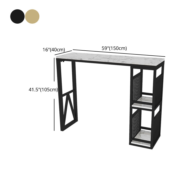 Modern Iron Bar Dining Table White Faux Marble Rectangle Indoor Bistro Table with Shelf Clearhalo 'Bar Furniture' 'Bar Tables' 'bar_tables' 'furn' 'furn_bar_tables' 'Furniture' 'furniture_bar_tables' 'Kitchen & Dining Furniture' 4961020