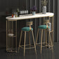 Glam Iron Bar Dining Table Stone Top Oval Indoor Bistro Table with 2-Shelf 63"L x 15.7"W x 41.3"H Gold-White Without Chairs Clearhalo 'Bar Furniture' 'Bar Tables' 'bar_tables' 'furn' 'furn_bar_tables' 'Furniture' 'furniture_bar_tables' 'Kitchen & Dining Furniture' 4961047