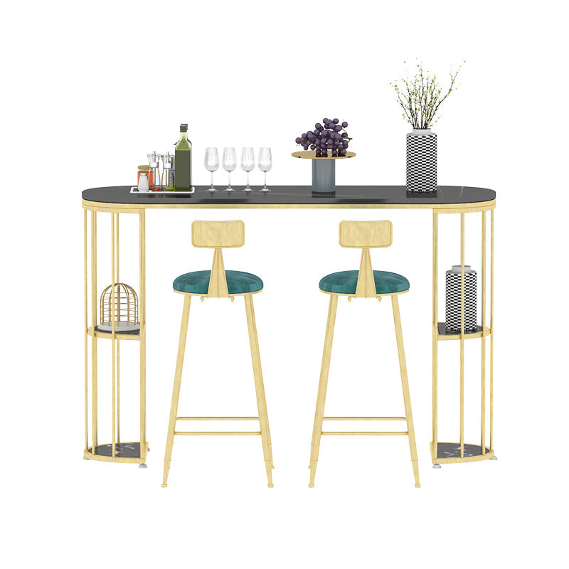 Glam Iron Bar Dining Table Stone Top Oval Indoor Bistro Table with 2-Shelf Gold-Black Without Chairs Clearhalo 'Bar Furniture' 'Bar Tables' 'bar_tables' 'furn' 'furn_bar_tables' 'Furniture' 'furniture_bar_tables' 'Kitchen & Dining Furniture' 4961049