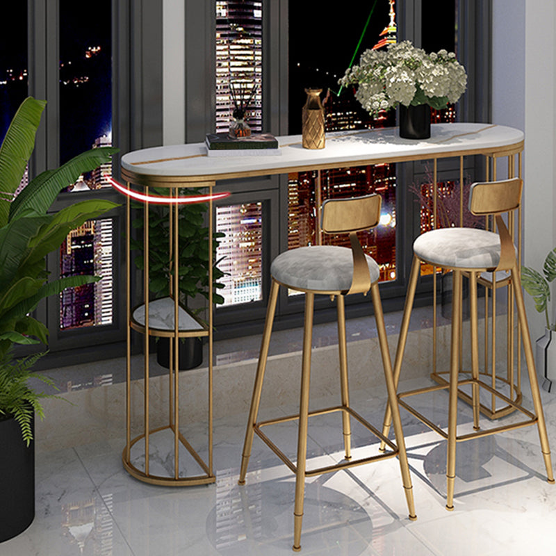 Glam Iron Bar Dining Table Stone Top Oval Indoor Bistro Table with 2-Shelf Clearhalo 'Bar Furniture' 'Bar Tables' 'bar_tables' 'furn' 'furn_bar_tables' 'Furniture' 'furniture_bar_tables' 'Kitchen & Dining Furniture' 4961057