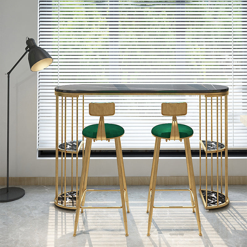 Glam Iron Bar Dining Table Stone Top Oval Indoor Bistro Table with 2-Shelf Clearhalo 'Bar Furniture' 'Bar Tables' 'bar_tables' 'furn' 'furn_bar_tables' 'Furniture' 'furniture_bar_tables' 'Kitchen & Dining Furniture' 4961058