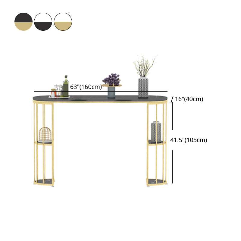 Glam Iron Bar Dining Table Stone Top Oval Indoor Bistro Table with 2-Shelf Clearhalo 'Bar Furniture' 'Bar Tables' 'bar_tables' 'furn' 'furn_bar_tables' 'Furniture' 'furniture_bar_tables' 'Kitchen & Dining Furniture' 4961061
