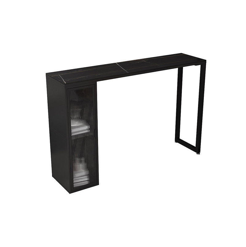 Industrial Style Bar Table Stone Top 42-inch Height Pub Table with Glass Door Black Without Chairs Clearhalo 'Bar Furniture' 'Bar Tables' 'bar_tables' 'furn' 'furn_bar_tables' 'Furniture' 'furniture_bar_tables' 'Kitchen & Dining Furniture' 4961064