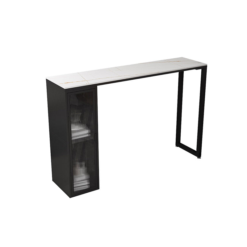 Industrial Style Bar Table Stone Top 42-inch Height Pub Table with Glass Door White Gold Without Chairs Clearhalo 'Bar Furniture' 'Bar Tables' 'bar_tables' 'furn' 'furn_bar_tables' 'Furniture' 'furniture_bar_tables' 'Kitchen & Dining Furniture' 4961065