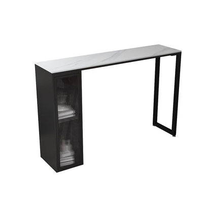 Industrial Style Bar Table Stone Top 42-inch Height Pub Table with Glass Door White Without Chairs Clearhalo 'Bar Furniture' 'Bar Tables' 'bar_tables' 'furn' 'furn_bar_tables' 'Furniture' 'furniture_bar_tables' 'Kitchen & Dining Furniture' 4961069