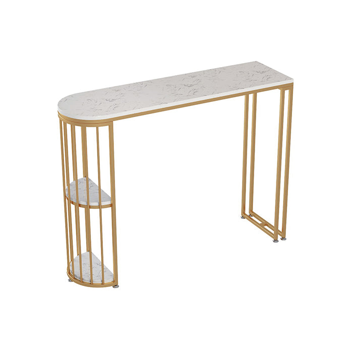 Glam Iron Bar Dining Table White Faux Marble Top Indoor Bistro Table with Shelf Without Chairs Clearhalo 'Bar Furniture' 'Bar Tables' 'bar_tables' 'furn' 'furn_bar_tables' 'Furniture' 'furniture_bar_tables' 'Kitchen & Dining Furniture' 4961082