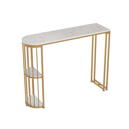 Glam Iron Bar Dining Table White Faux Marble Top Indoor Bistro Table with Shelf Without Chairs Clearhalo 'Bar Furniture' 'Bar Tables' 'bar_tables' 'furn' 'furn_bar_tables' 'Furniture' 'furniture_bar_tables' 'Kitchen & Dining Furniture' 4961082