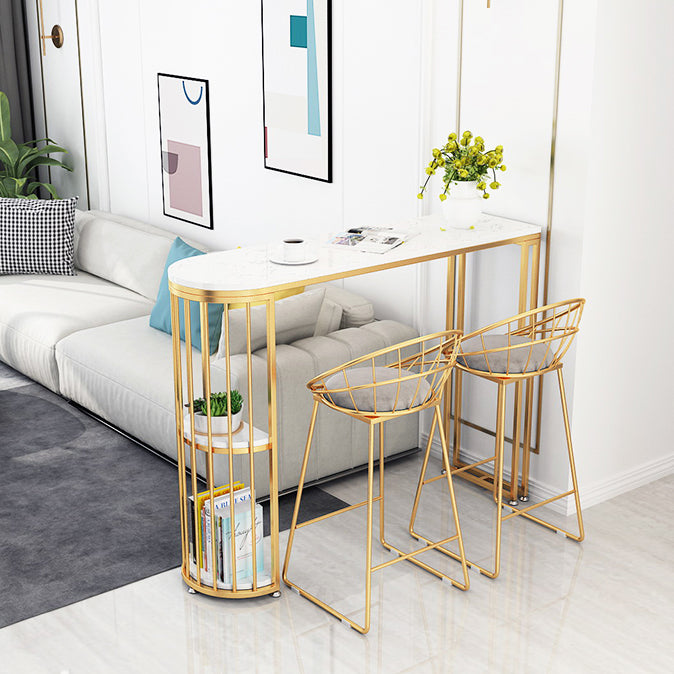 Glam Iron Bar Dining Table White Faux Marble Top Indoor Bistro Table with Shelf Clearhalo 'Bar Furniture' 'Bar Tables' 'bar_tables' 'furn' 'furn_bar_tables' 'Furniture' 'furniture_bar_tables' 'Kitchen & Dining Furniture' 4961088
