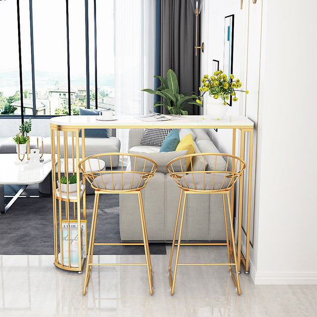 Glam Iron Bar Dining Table White Faux Marble Top Indoor Bistro Table with Shelf Clearhalo 'Bar Furniture' 'Bar Tables' 'bar_tables' 'furn' 'furn_bar_tables' 'Furniture' 'furniture_bar_tables' 'Kitchen & Dining Furniture' 4961089