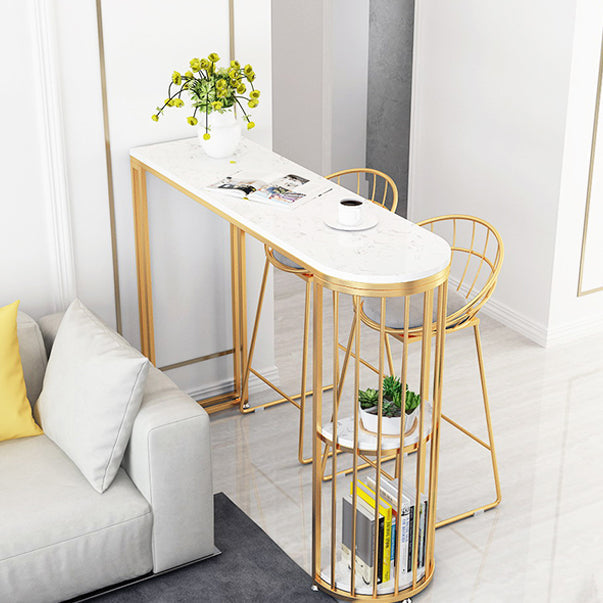 Glam Iron Bar Dining Table White Faux Marble Top Indoor Bistro Table with Shelf Clearhalo 'Bar Furniture' 'Bar Tables' 'bar_tables' 'furn' 'furn_bar_tables' 'Furniture' 'furniture_bar_tables' 'Kitchen & Dining Furniture' 4961090