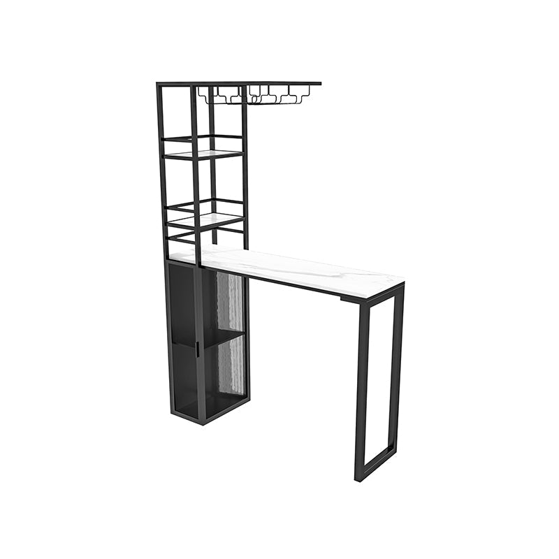 Modern Iron Bar Dining Table Stone Top Rectangle Indoor Bistro Table with Wine Rack Black White Clearhalo 'Bar Furniture' 'Bar Tables' 'bar_tables' 'furn' 'furn_bar_tables' 'Furniture' 'furniture_bar_tables' 'Kitchen & Dining Furniture' 4961126