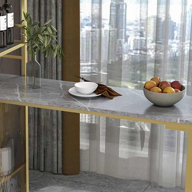 Modern Iron Bar Dining Table Stone Top Rectangle Indoor Bistro Table with Wine Rack Clearhalo 'Bar Furniture' 'Bar Tables' 'bar_tables' 'furn' 'furn_bar_tables' 'Furniture' 'furniture_bar_tables' 'Kitchen & Dining Furniture' 4961131