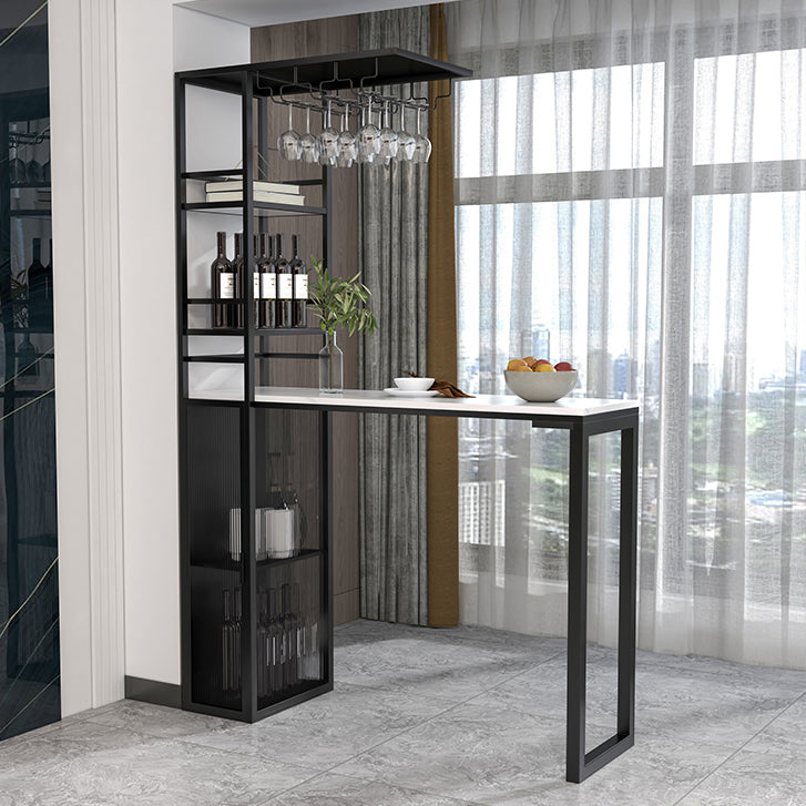Modern Iron Bar Dining Table Stone Top Rectangle Indoor Bistro Table with Wine Rack Clearhalo 'Bar Furniture' 'Bar Tables' 'bar_tables' 'furn' 'furn_bar_tables' 'Furniture' 'furniture_bar_tables' 'Kitchen & Dining Furniture' 4961136