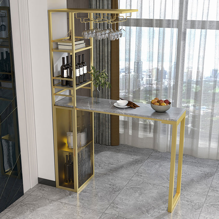 Modern Iron Bar Dining Table Stone Top Rectangle Indoor Bistro Table with Wine Rack Clearhalo 'Bar Furniture' 'Bar Tables' 'bar_tables' 'furn' 'furn_bar_tables' 'Furniture' 'furniture_bar_tables' 'Kitchen & Dining Furniture' 4961137