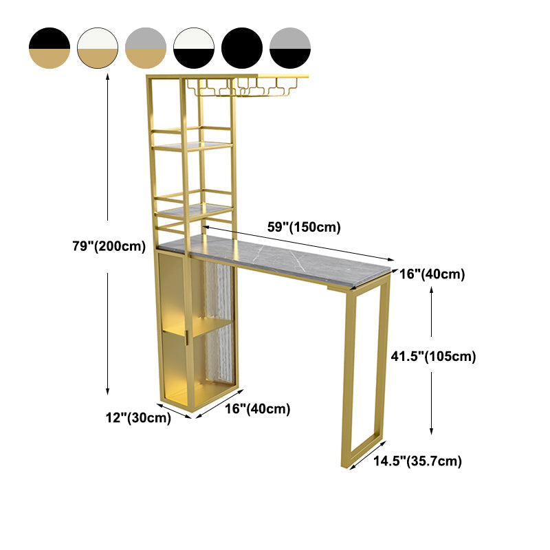 Modern Iron Bar Dining Table Stone Top Rectangle Indoor Bistro Table with Wine Rack Clearhalo 'Bar Furniture' 'Bar Tables' 'bar_tables' 'furn' 'furn_bar_tables' 'Furniture' 'furniture_bar_tables' 'Kitchen & Dining Furniture' 4961140