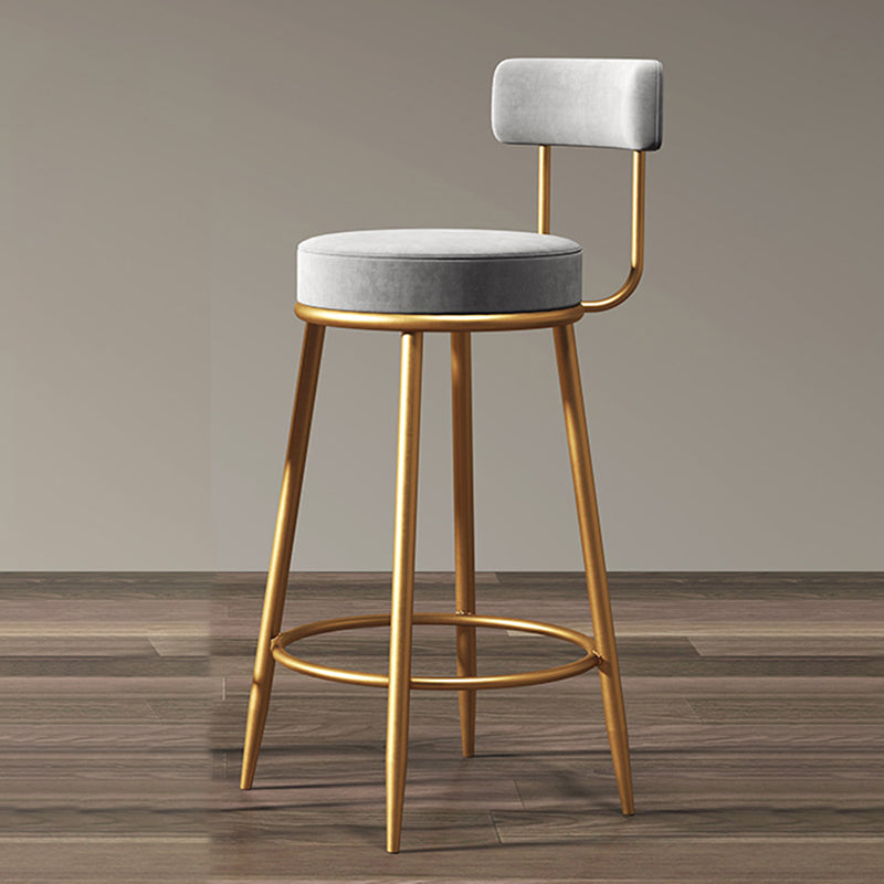 Glam Armless Backrest Counter Stool Iron Dining Room Bar Stool with Cushion and Pedal Gray 1 Piece Clearhalo 'Bar Furniture' 'Bar Stools' 'bar_stools' 'furn' 'furn_bar_stools' 'Furniture' 'furniture_bar_stools' 'Kitchen & Dining Furniture' 4961190