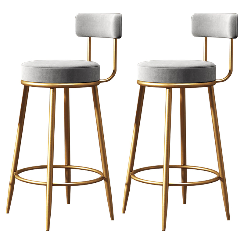 Glam Armless Backrest Counter Stool Iron Dining Room Bar Stool with Cushion and Pedal Gray 2 Piece Set Clearhalo 'Bar Furniture' 'Bar Stools' 'bar_stools' 'furn' 'furn_bar_stools' 'Furniture' 'furniture_bar_stools' 'Kitchen & Dining Furniture' 4961192