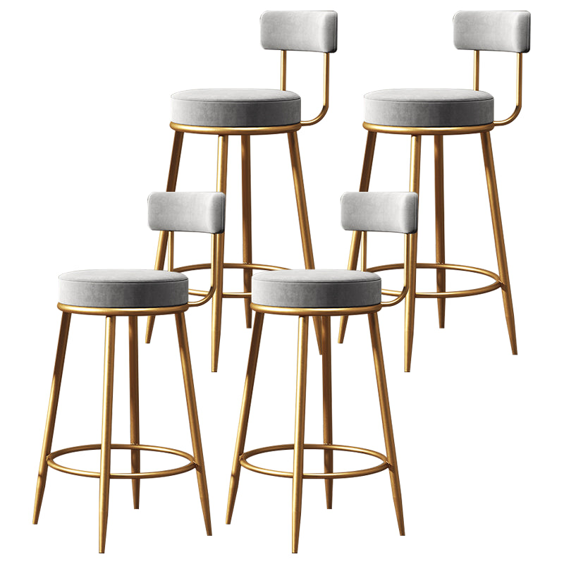 Glam Armless Backrest Counter Stool Iron Dining Room Bar Stool with Cushion and Pedal Gray 4 Piece Set Clearhalo 'Bar Furniture' 'Bar Stools' 'bar_stools' 'furn' 'furn_bar_stools' 'Furniture' 'furniture_bar_stools' 'Kitchen & Dining Furniture' 4961194