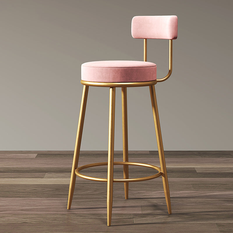 Glam Armless Backrest Counter Stool Iron Dining Room Bar Stool with Cushion and Pedal Pink 1 Piece Clearhalo 'Bar Furniture' 'Bar Stools' 'bar_stools' 'furn' 'furn_bar_stools' 'Furniture' 'furniture_bar_stools' 'Kitchen & Dining Furniture' 4961195