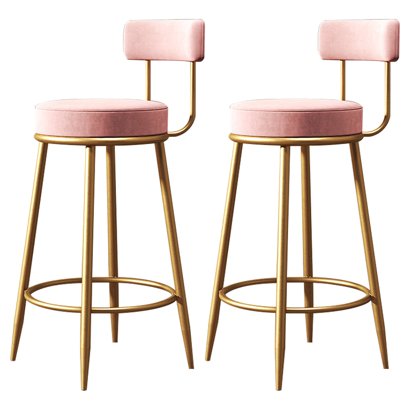 Glam Armless Backrest Counter Stool Iron Dining Room Bar Stool with Cushion and Pedal Pink 2 Piece Set Clearhalo 'Bar Furniture' 'Bar Stools' 'bar_stools' 'furn' 'furn_bar_stools' 'Furniture' 'furniture_bar_stools' 'Kitchen & Dining Furniture' 4961198