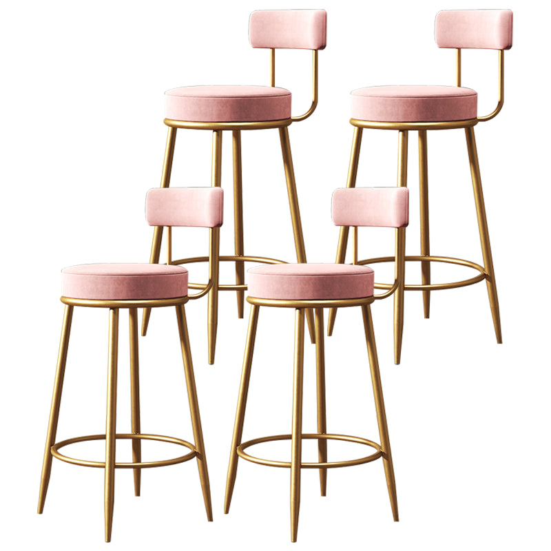 Glam Armless Backrest Counter Stool Iron Dining Room Bar Stool with Cushion and Pedal Pink 4 Piece Set Clearhalo 'Bar Furniture' 'Bar Stools' 'bar_stools' 'furn' 'furn_bar_stools' 'Furniture' 'furniture_bar_stools' 'Kitchen & Dining Furniture' 4961199