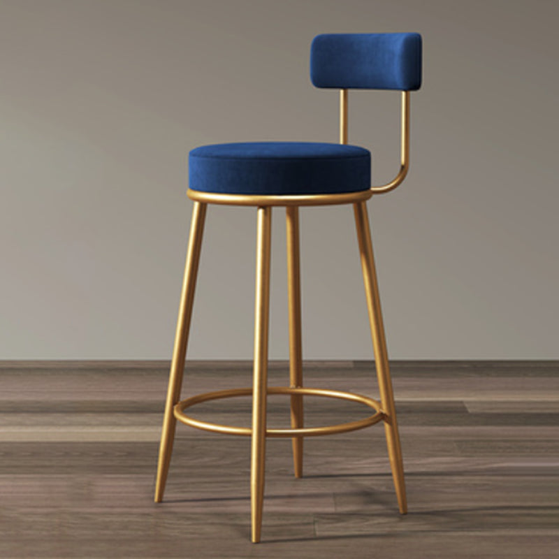 Glam Armless Backrest Counter Stool Iron Dining Room Bar Stool with Cushion and Pedal Blue 1 Piece Clearhalo 'Bar Furniture' 'Bar Stools' 'bar_stools' 'furn' 'furn_bar_stools' 'Furniture' 'furniture_bar_stools' 'Kitchen & Dining Furniture' 4961201