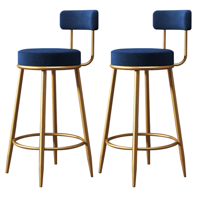 Glam Armless Backrest Counter Stool Iron Dining Room Bar Stool with Cushion and Pedal Blue 2 Piece Set Clearhalo 'Bar Furniture' 'Bar Stools' 'bar_stools' 'furn' 'furn_bar_stools' 'Furniture' 'furniture_bar_stools' 'Kitchen & Dining Furniture' 4961202