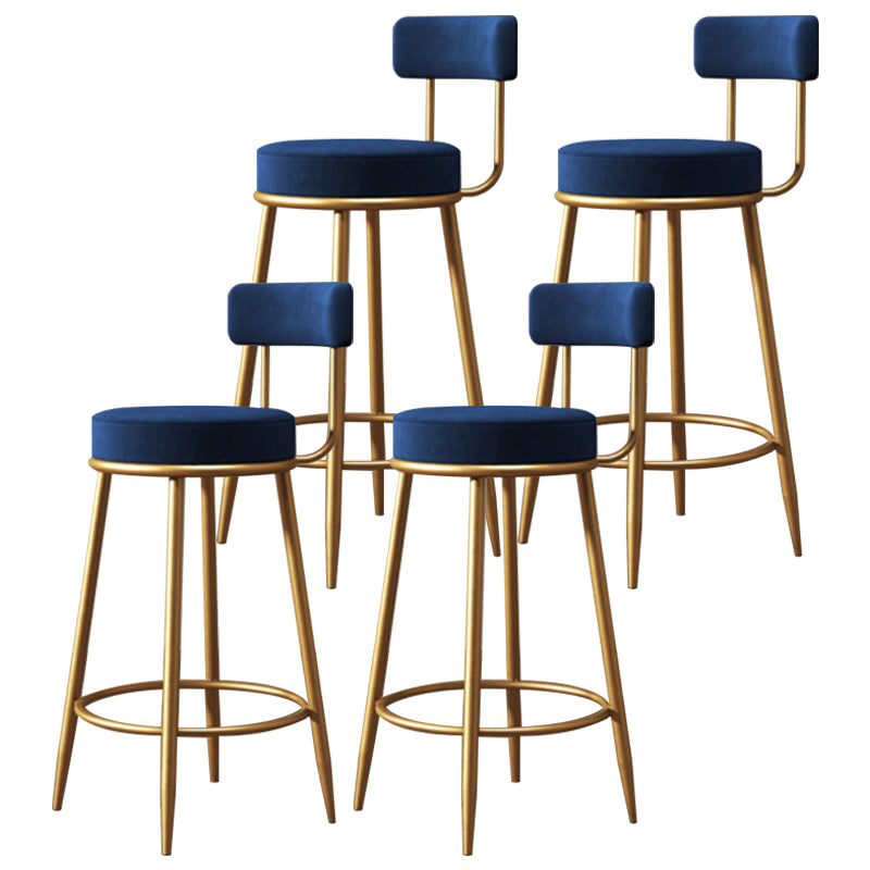 Glam Armless Backrest Counter Stool Iron Dining Room Bar Stool with Cushion and Pedal Blue 4 Piece Set Clearhalo 'Bar Furniture' 'Bar Stools' 'bar_stools' 'furn' 'furn_bar_stools' 'Furniture' 'furniture_bar_stools' 'Kitchen & Dining Furniture' 4961203