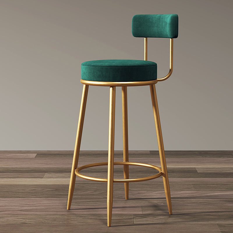 Glam Armless Backrest Counter Stool Iron Dining Room Bar Stool with Cushion and Pedal Green 1 Piece Clearhalo 'Bar Furniture' 'Bar Stools' 'bar_stools' 'furn' 'furn_bar_stools' 'Furniture' 'furniture_bar_stools' 'Kitchen & Dining Furniture' 4961204