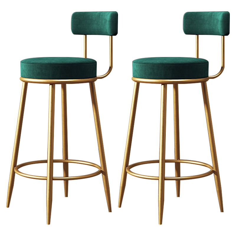 Glam Armless Backrest Counter Stool Iron Dining Room Bar Stool with Cushion and Pedal Green 2 Piece Set Clearhalo 'Bar Furniture' 'Bar Stools' 'bar_stools' 'furn' 'furn_bar_stools' 'Furniture' 'furniture_bar_stools' 'Kitchen & Dining Furniture' 4961205