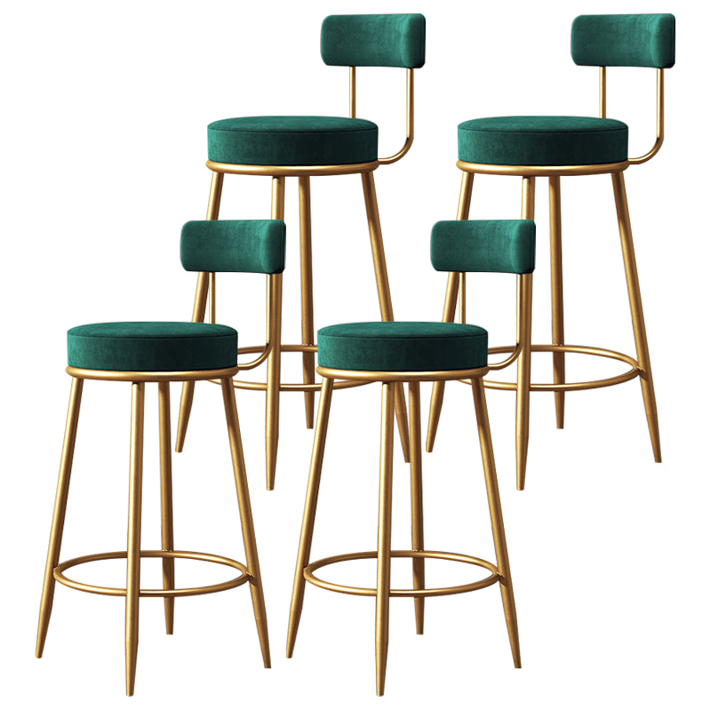 Glam Armless Backrest Counter Stool Iron Dining Room Bar Stool with Cushion and Pedal Green 4 Piece Set Clearhalo 'Bar Furniture' 'Bar Stools' 'bar_stools' 'furn' 'furn_bar_stools' 'Furniture' 'furniture_bar_stools' 'Kitchen & Dining Furniture' 4961206