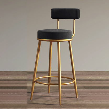 Glam Armless Backrest Counter Stool Iron Dining Room Bar Stool with Cushion and Pedal Black 1 Piece Clearhalo 'Bar Furniture' 'Bar Stools' 'bar_stools' 'furn' 'furn_bar_stools' 'Furniture' 'furniture_bar_stools' 'Kitchen & Dining Furniture' 4961210