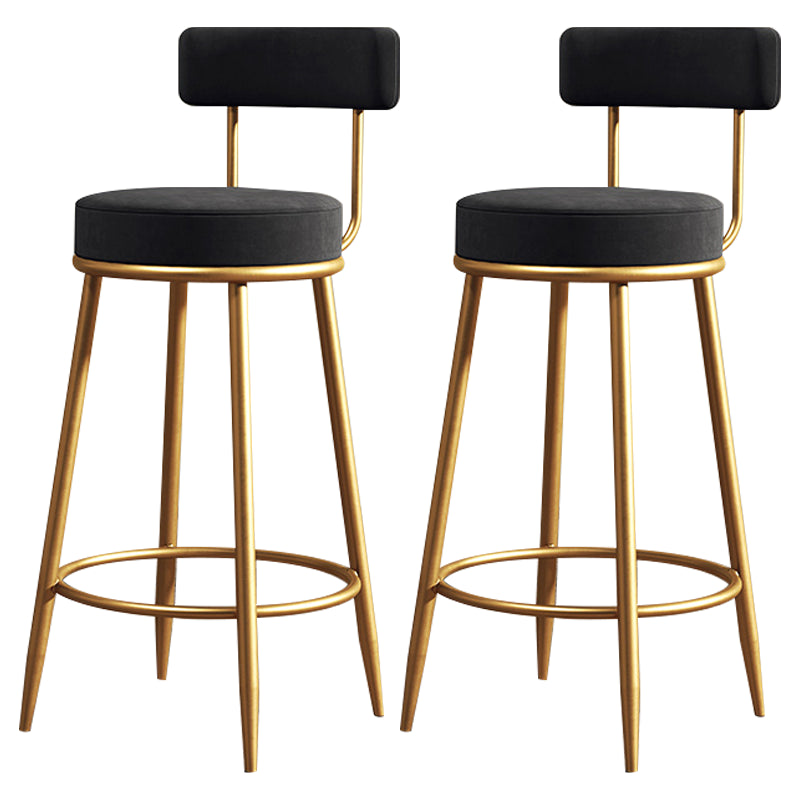 Glam Armless Backrest Counter Stool Iron Dining Room Bar Stool with Cushion and Pedal Black 2 Piece Set Clearhalo 'Bar Furniture' 'Bar Stools' 'bar_stools' 'furn' 'furn_bar_stools' 'Furniture' 'furniture_bar_stools' 'Kitchen & Dining Furniture' 4961211