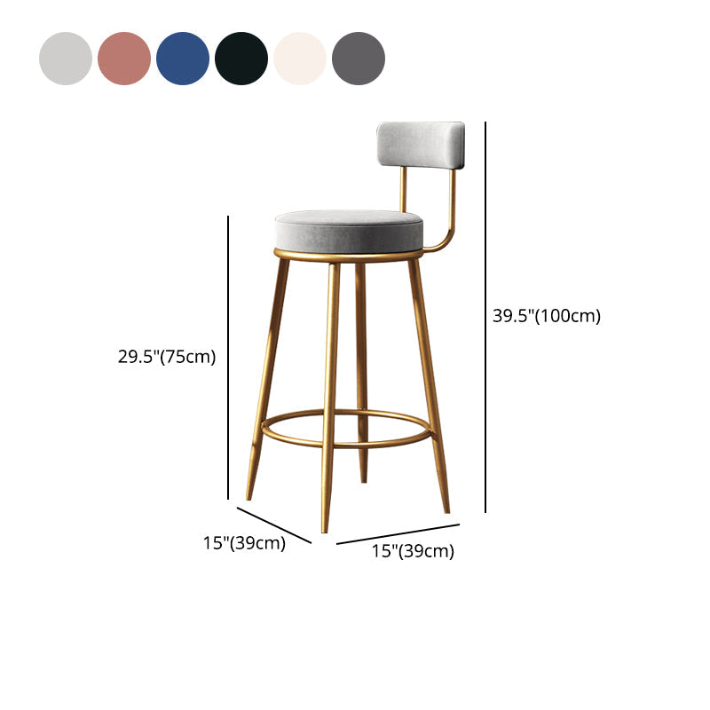 Glam Armless Backrest Counter Stool Iron Dining Room Bar Stool with Cushion and Pedal Clearhalo 'Bar Furniture' 'Bar Stools' 'bar_stools' 'furn' 'furn_bar_stools' 'Furniture' 'furniture_bar_stools' 'Kitchen & Dining Furniture' 4961214