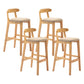 Scandinavian Milk Tea Shop Rubberwood Stool Matte Finish Upholstered Bar Stools Khaki 4 Piece Set Clearhalo 'Bar Furniture' 'Bar Stools' 'bar_stools' 'furn' 'furn_bar_stools' 'Furniture' 'furniture_bar_stools' 'Kitchen & Dining Furniture' 4961406