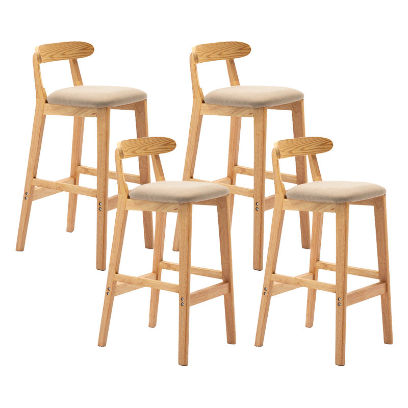 Scandinavian Milk Tea Shop Rubberwood Stool Matte Finish Upholstered Bar Stools Khaki 4 Piece Set Clearhalo 'Bar Furniture' 'Bar Stools' 'bar_stools' 'furn' 'furn_bar_stools' 'Furniture' 'furniture_bar_stools' 'Kitchen & Dining Furniture' 4961406
